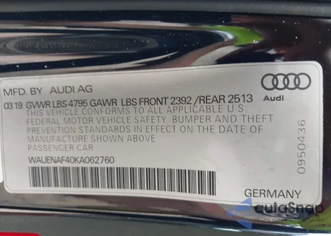 2019 Audi A4 45 Premium из США, поврежденный, VIN WAUENAF40KA062760